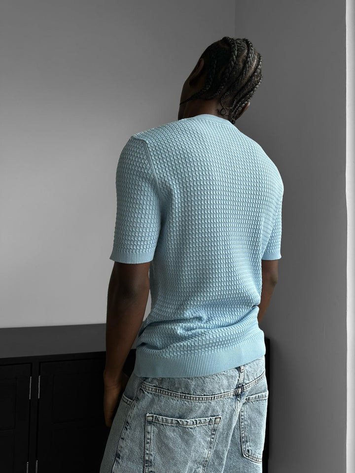 Regular Fit Waffle Button T-shirt - Babyblå