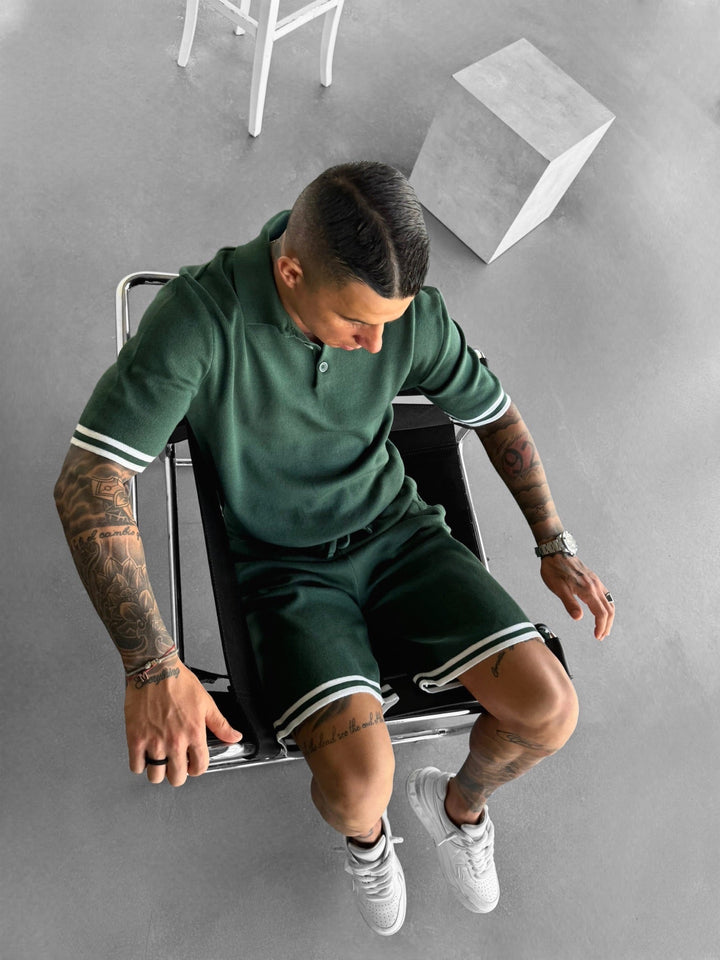 Regular Fit Stickad T-shirt - Mörk Skog