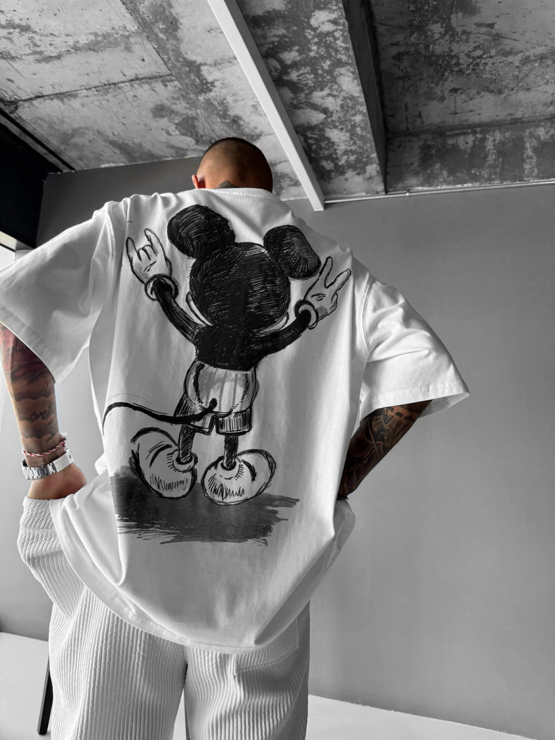 Oversize Mus-T-shirt - Vit och Svart