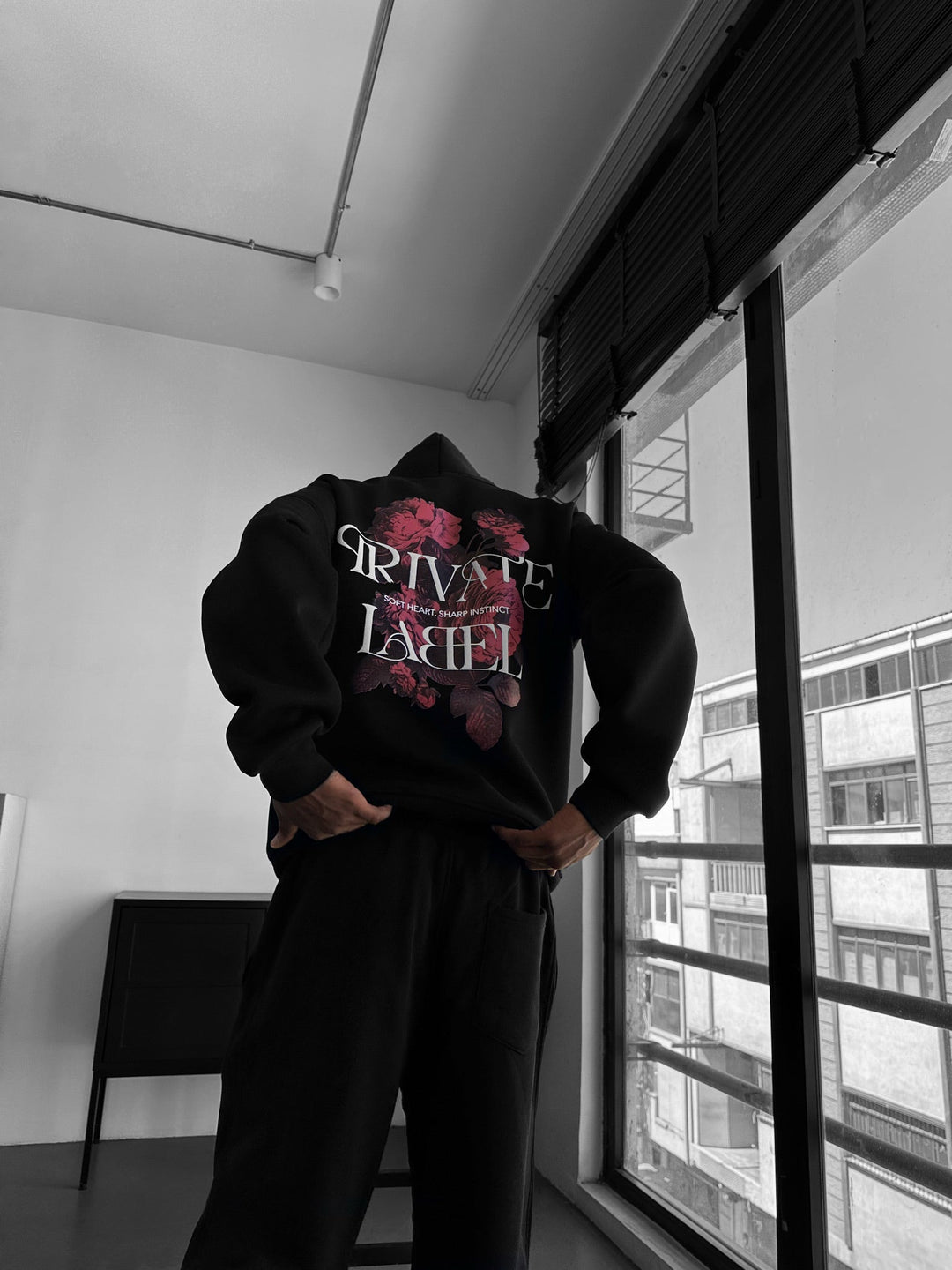 Överdimensionerad Privat Etikett Hoodie - Svart