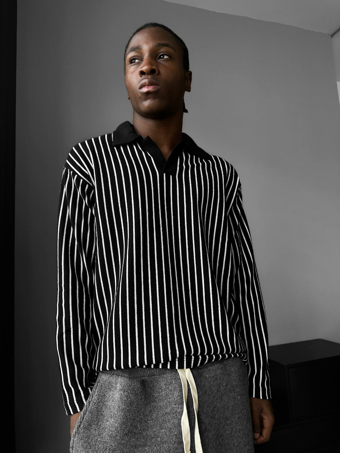 Randig Polo Sweatshirt - Svart