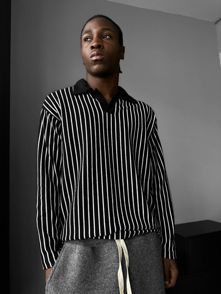 Randig Polo Sweatshirt - Svart