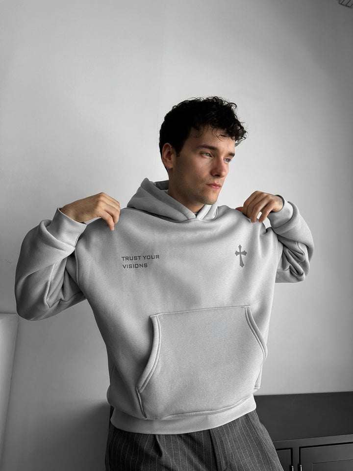 Oversize Cross Hoodie - Grå