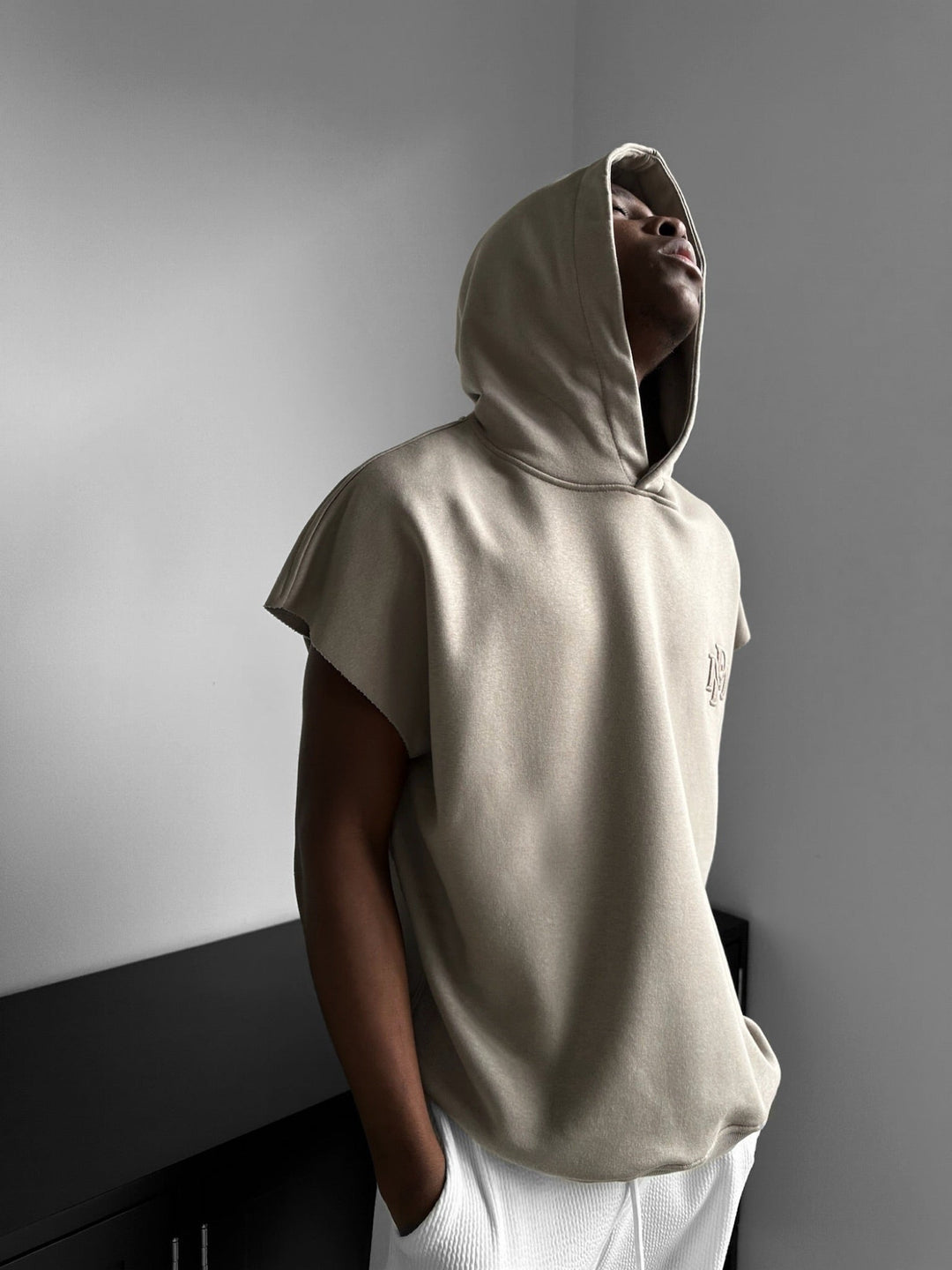 Lös Passform Ärmös Hoodie - Varm Grå Ljus