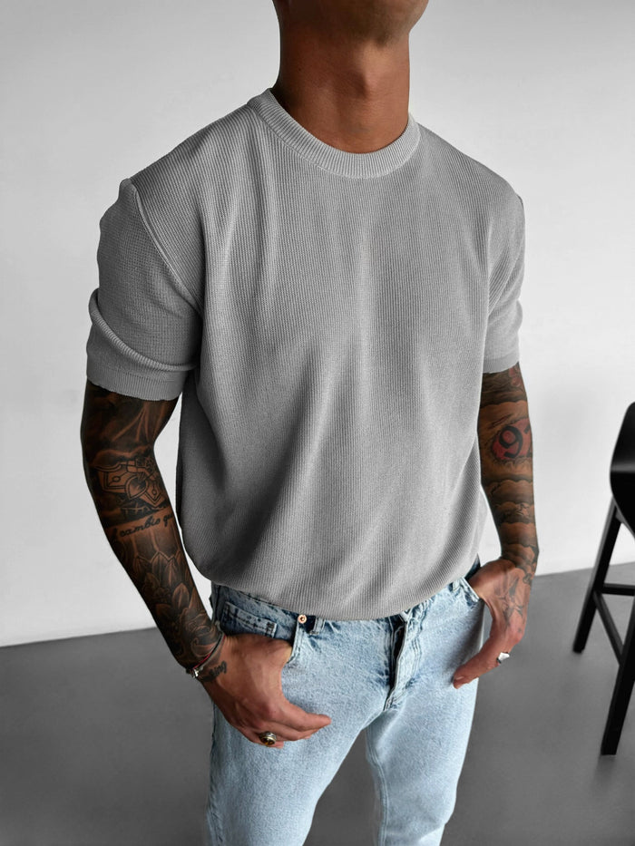 Oversize Stickad T-Shirt - Grå