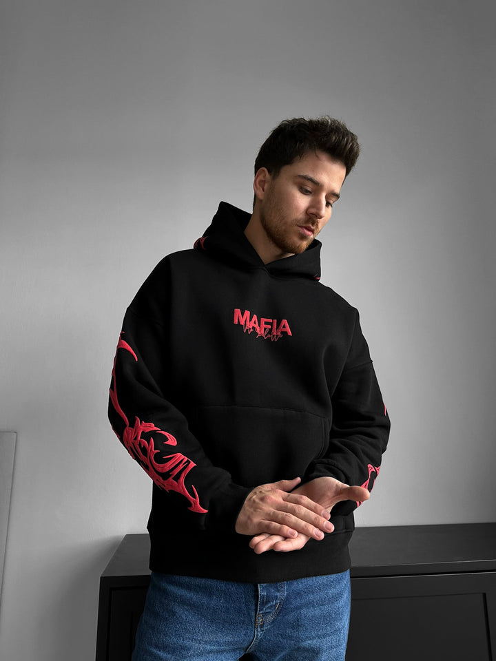 Oversize Mafia Tribal Hoodie - Svart och Röd