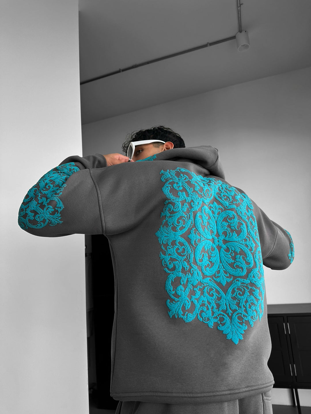 Oversize Matmönster Hoodie - Antracit