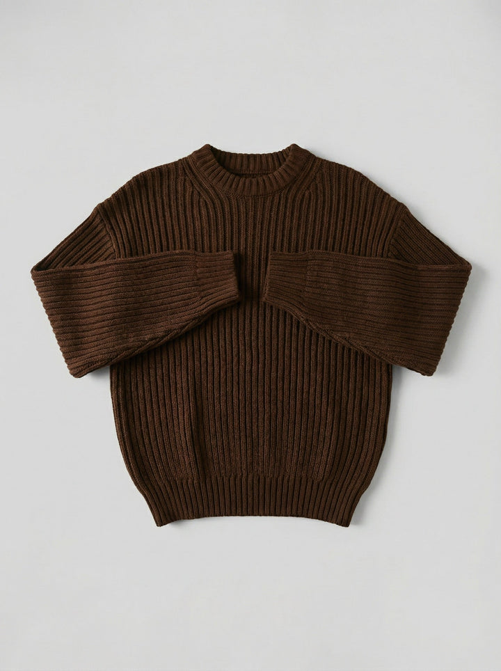 Lös Passform Randig Struktur Pullover - Mörk Brun