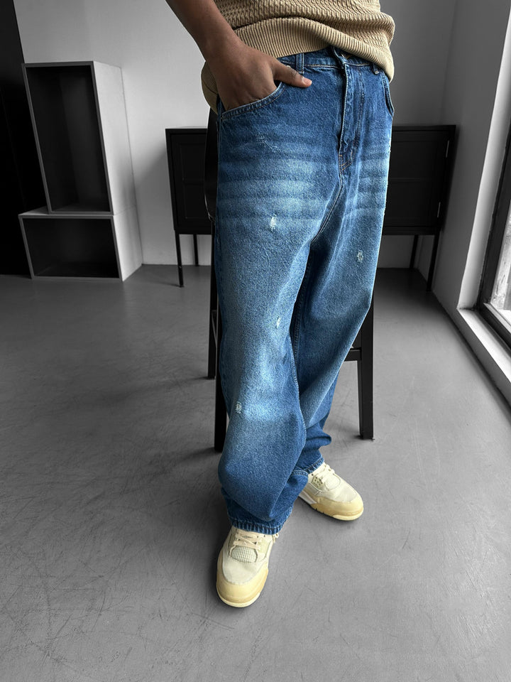 Relax Baggy Torn Jeans - Blå