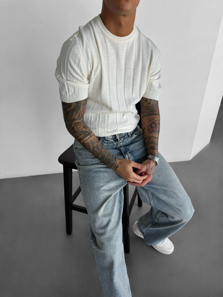 Regular Fit Knit Lines T-shirt - Crème