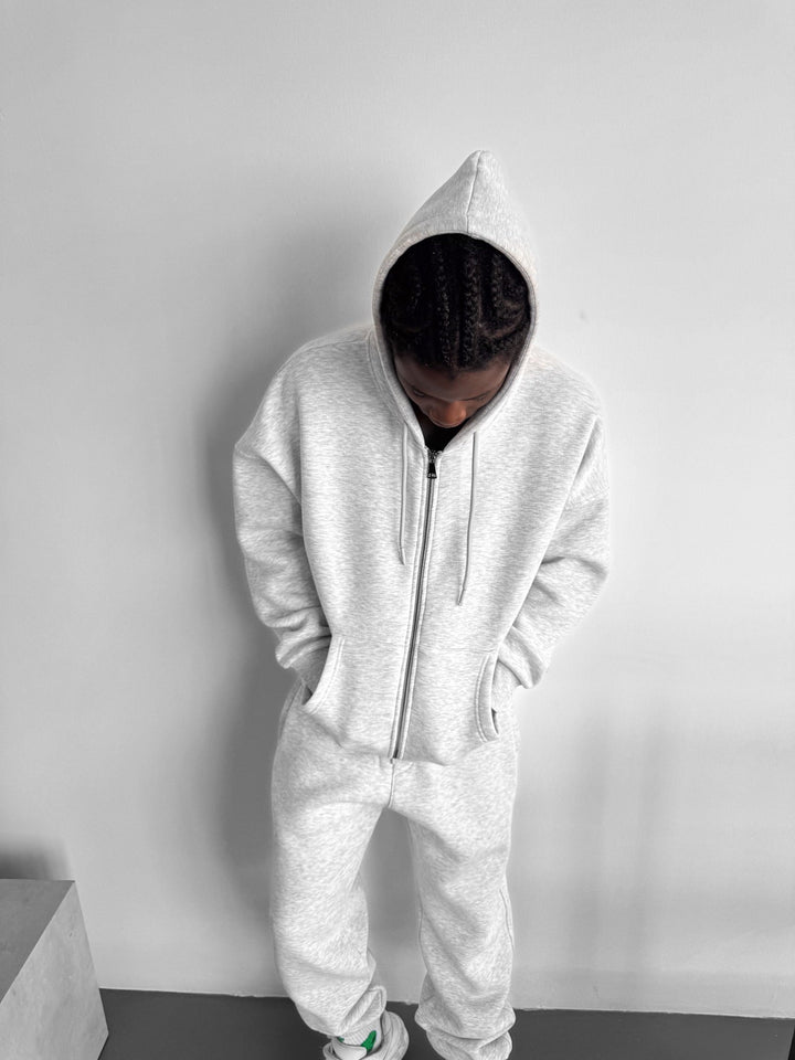 Oversize Basic Zip-Hoodie - Ljus Grå Melange