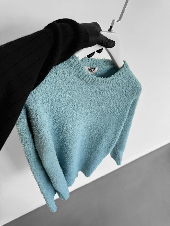 Oversize Plush Pullover - Stenblå