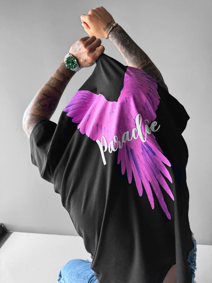Oversize Papegoja Paradis T-shirt - Svart och Rosa