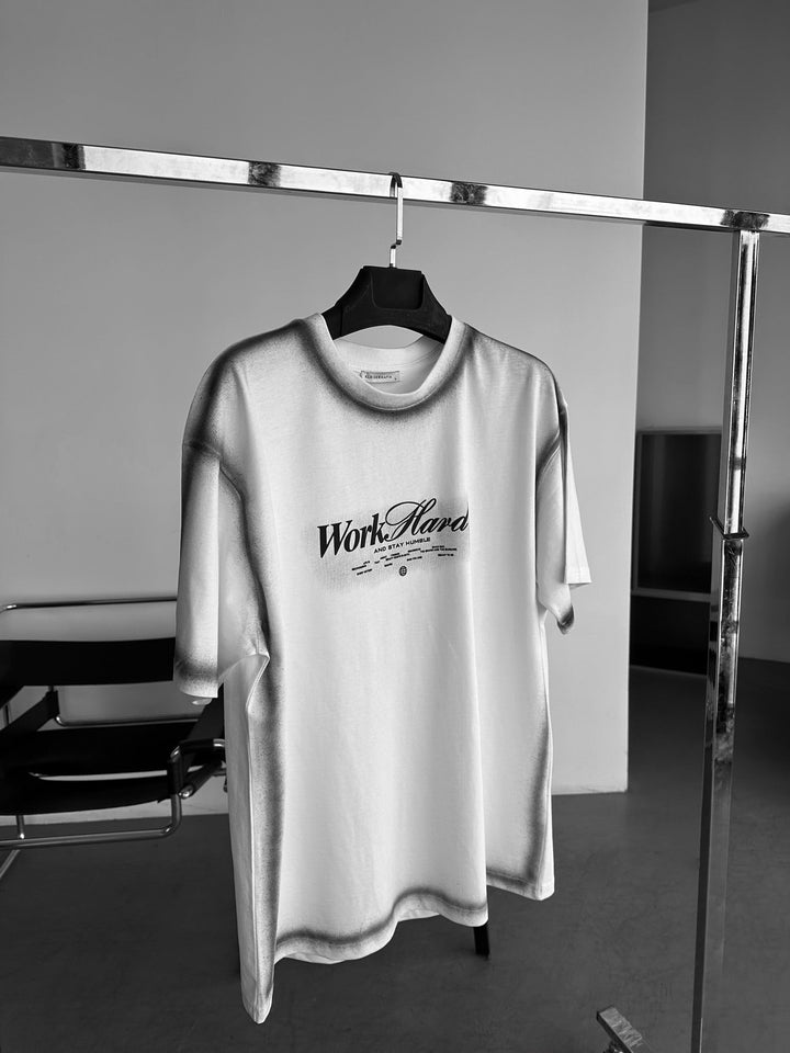 Oversize Skuggad Arbete Hårt T-shirt - Ecru