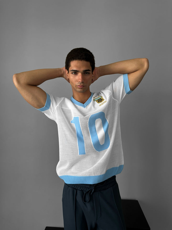 Oversize Argentina Stickad T-shirt - Vit