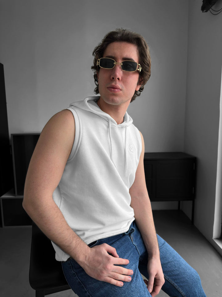 Lös Passform Ärmless Hoodie - Vit