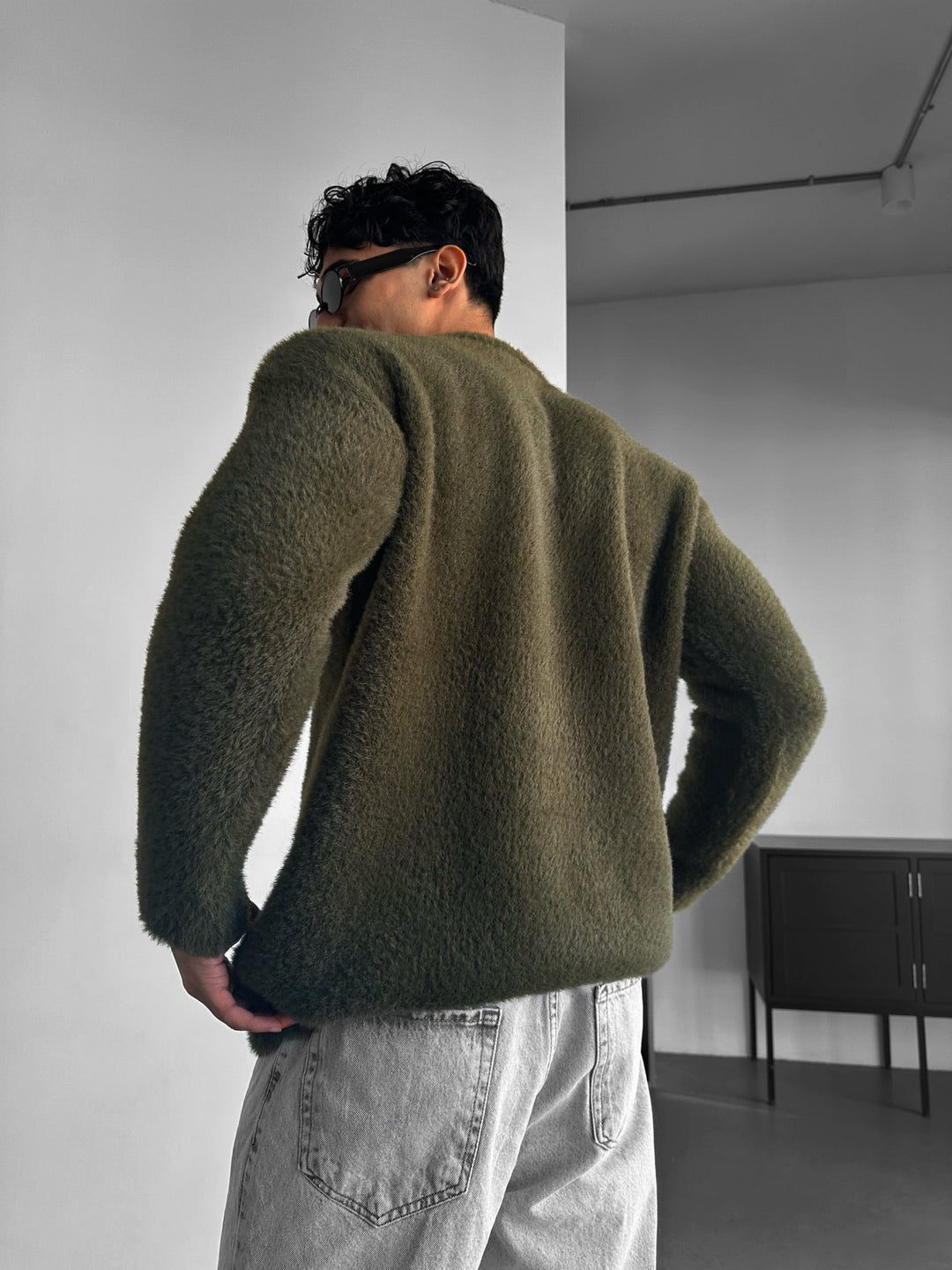 Oversize Hårig Reptröja - Khaki
