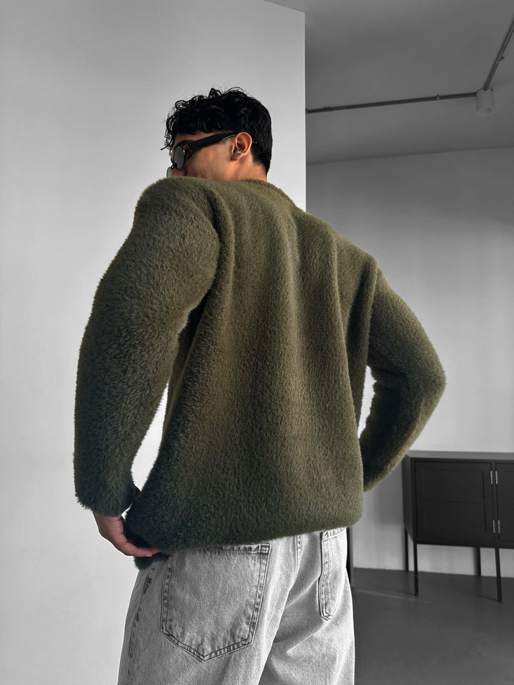 Oversize Hårig Reptröja - Khaki