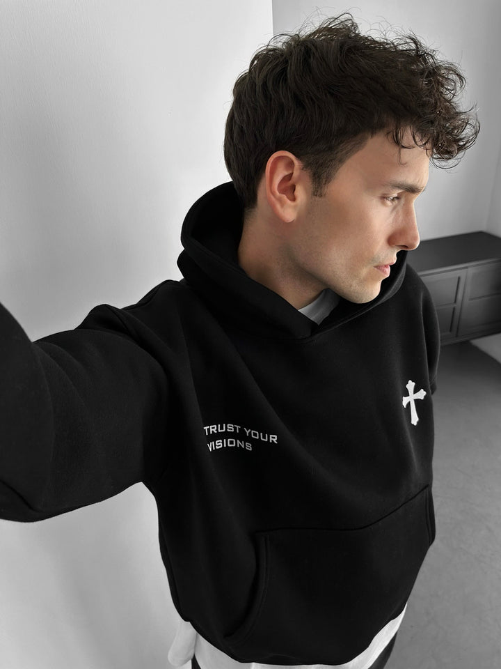 Oversize Cross Hoodie - Svart