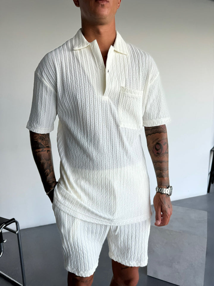Oversize Strukturerad Polo T-Shirt - Ecru