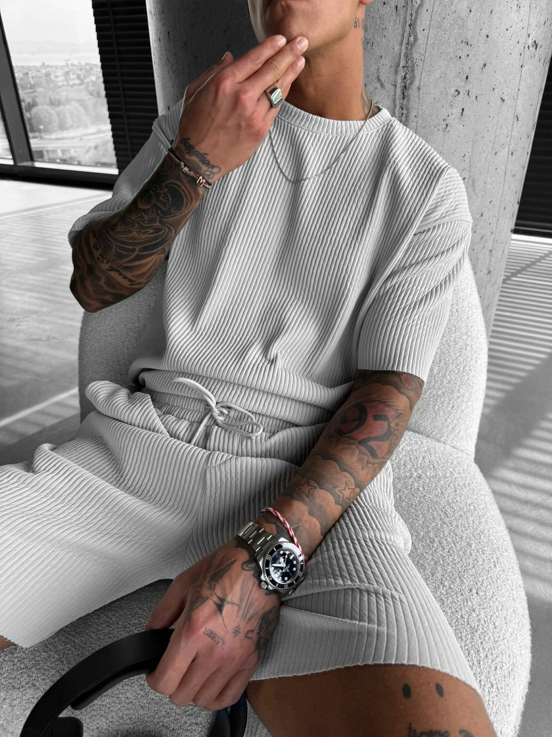 Oversized Ribbad T-Shirt - Grå