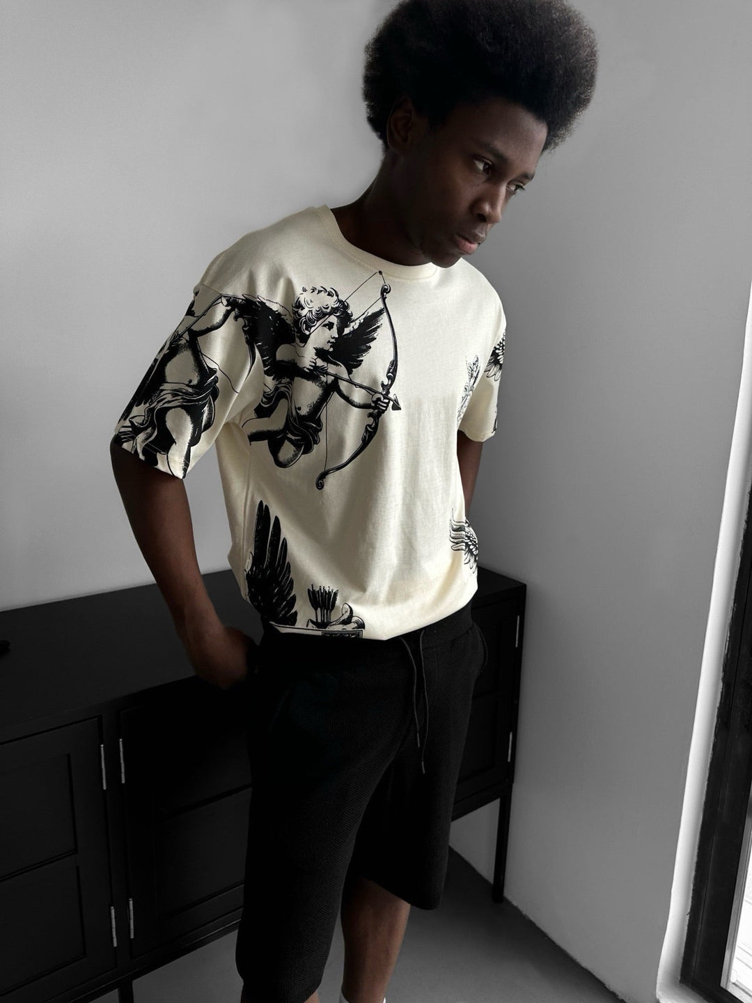 Oversize Guardian Angels T-Shirt - Antik Vit