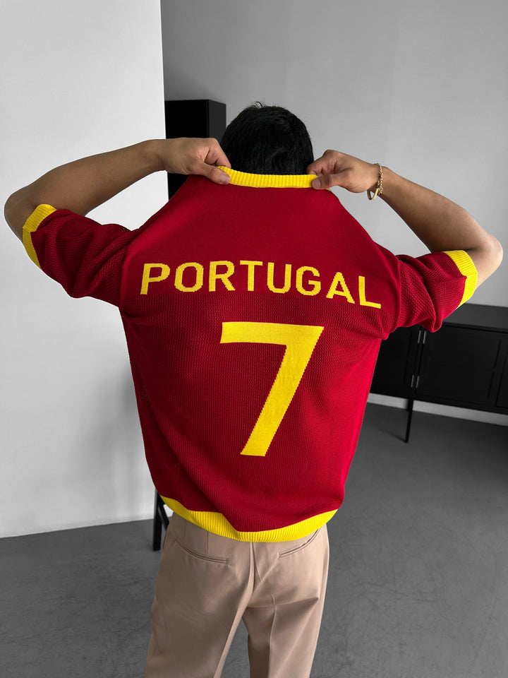 Oversize Portugal Stickad T-shirt - Röd