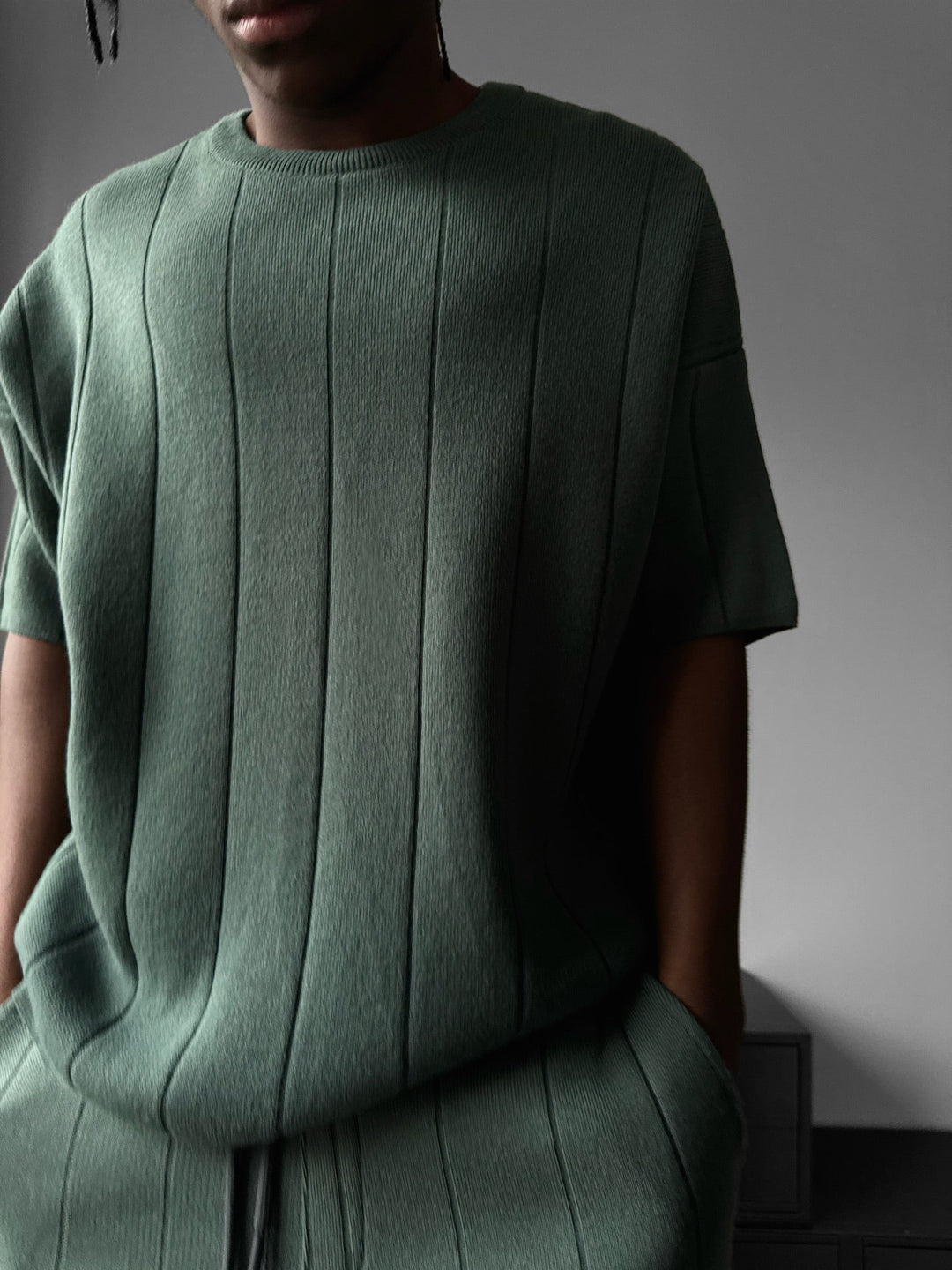 Oversize Line Knit T-Shirt - Petrol