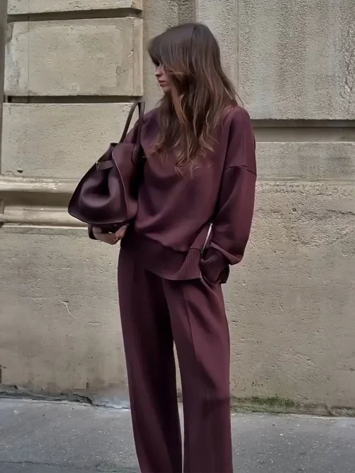 Dam Loungewear Set Oversized Tröja med Vida Byxor