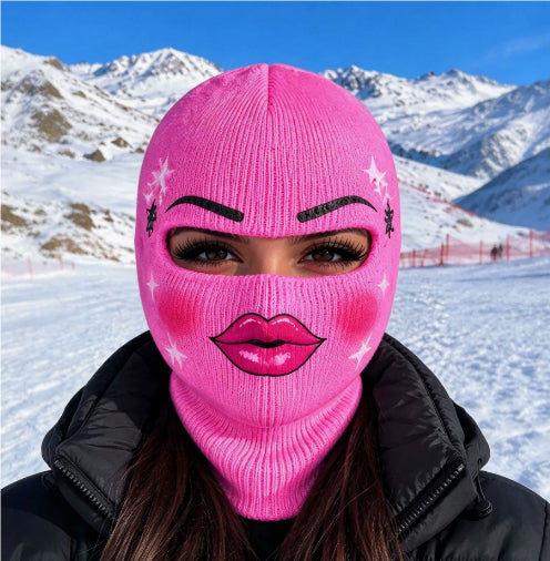 Stickad balaclava med glatt tryck