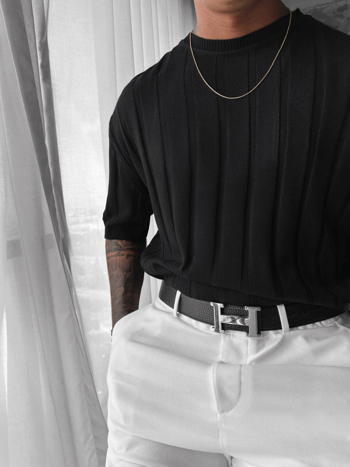 Regular Fit Knit Lines T-shirt - Svart