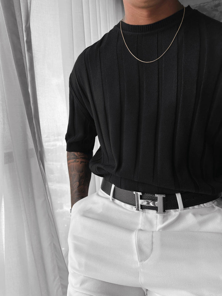 Regular Fit Knit Lines T-shirt - Svart