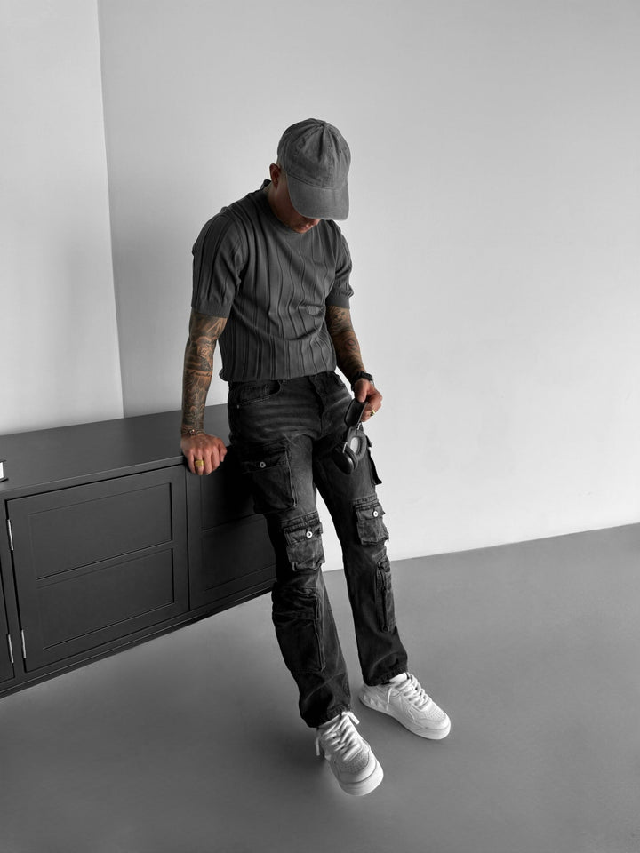 Regular Fit Knit Lines T-shirt - Antracit