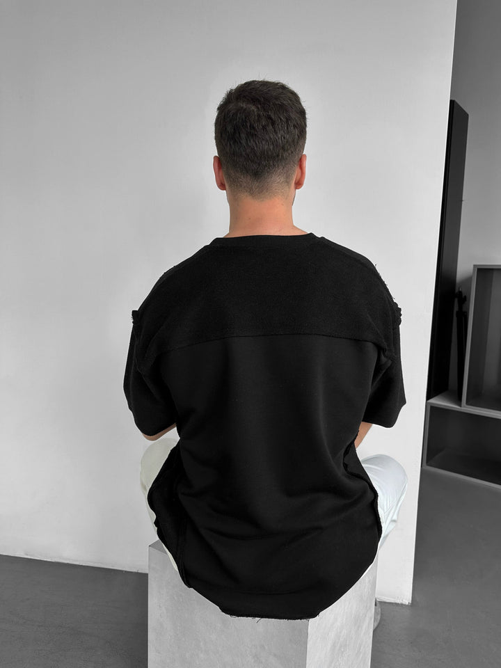 Oversize sömdetalj T-shirt - Svart