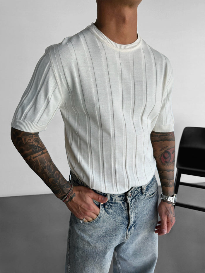 Regular Fit Knit Lines T-shirt - Crème