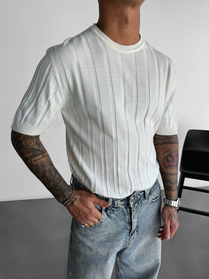 Regular Fit Knit Lines T-shirt - Crème