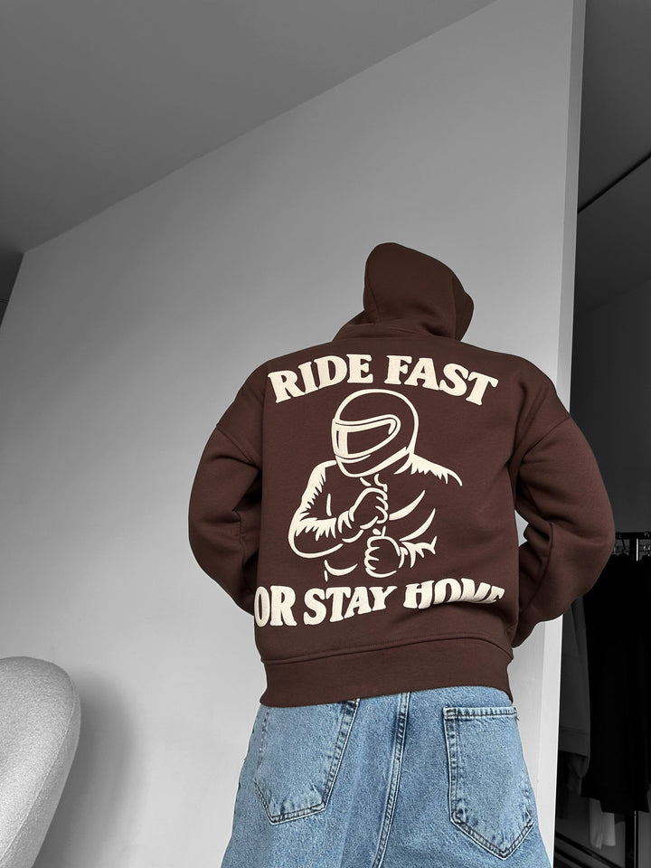 Oversize Ride Fast Hoodie - Brun