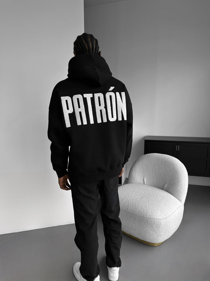 Oversize Detaljerad Patron Hoodie - Svart och Vit