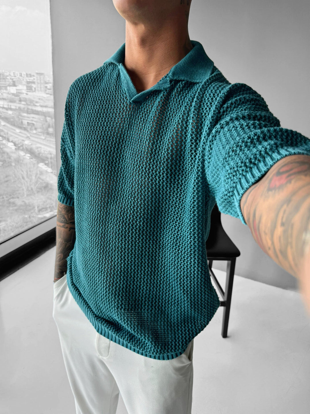 Regular Fit Knit Grid T-shirt - Djup Lagun