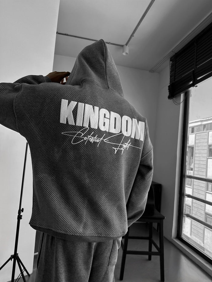 Oversize Kingdom Hoodie - Antracit Melange och Vit