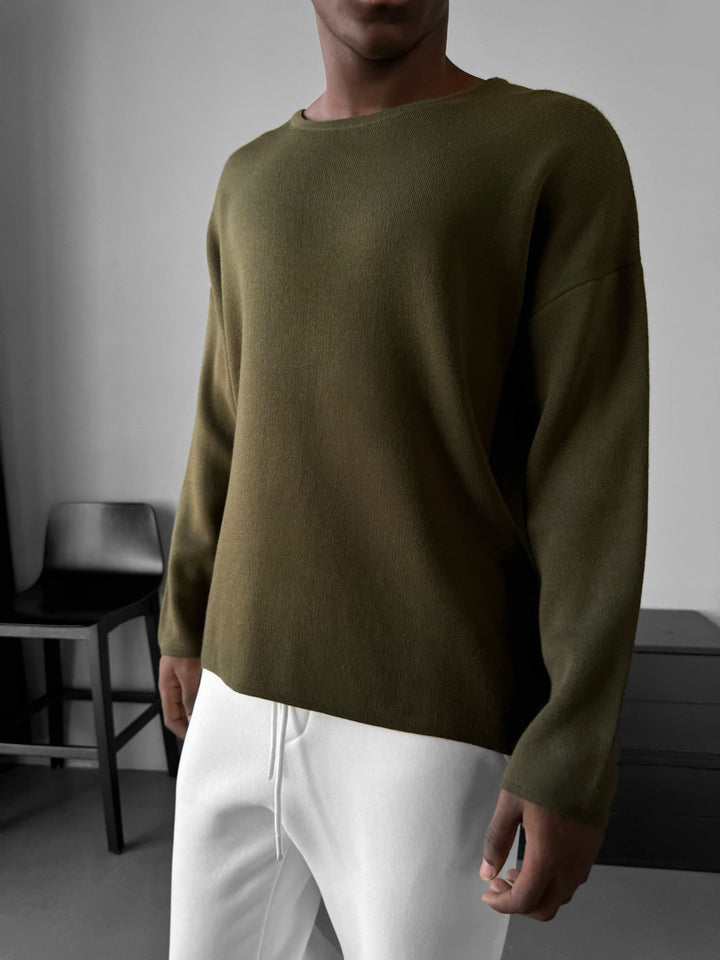 Lös passform stickad tröja - Khaki