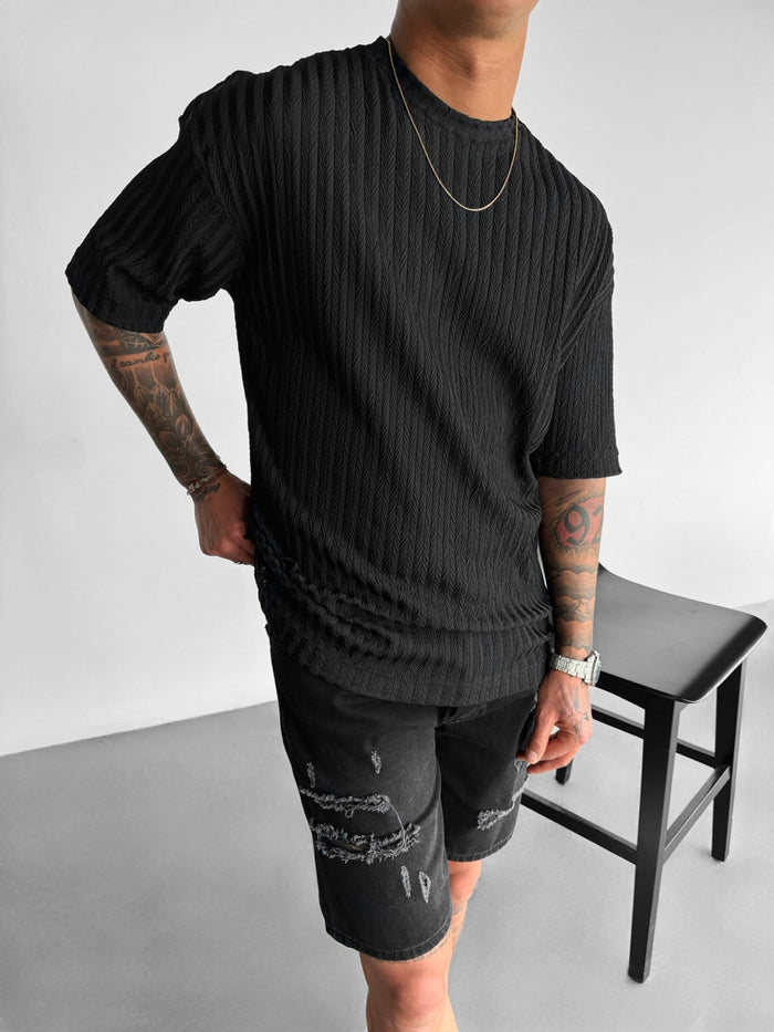 Oversize Strukturerad T-shirt - Svart