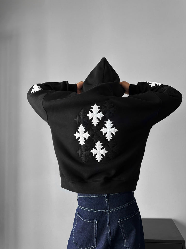 Oversized Gotisk Kors Hoodie - Svart