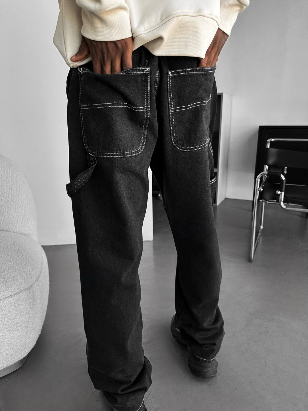 Baggy Tvättade Jeans - Svart