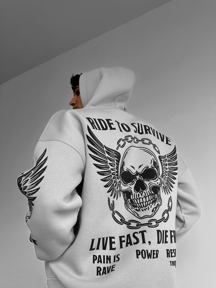 Oversize Ride to Survive Hoodie - Grå