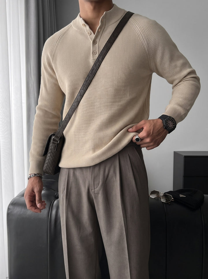 Slim Fit Stickad Tröja - Beige