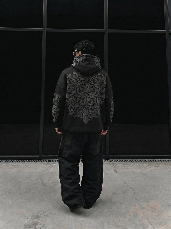 Oversize Matmönster Hoodie - Svart och Antracit