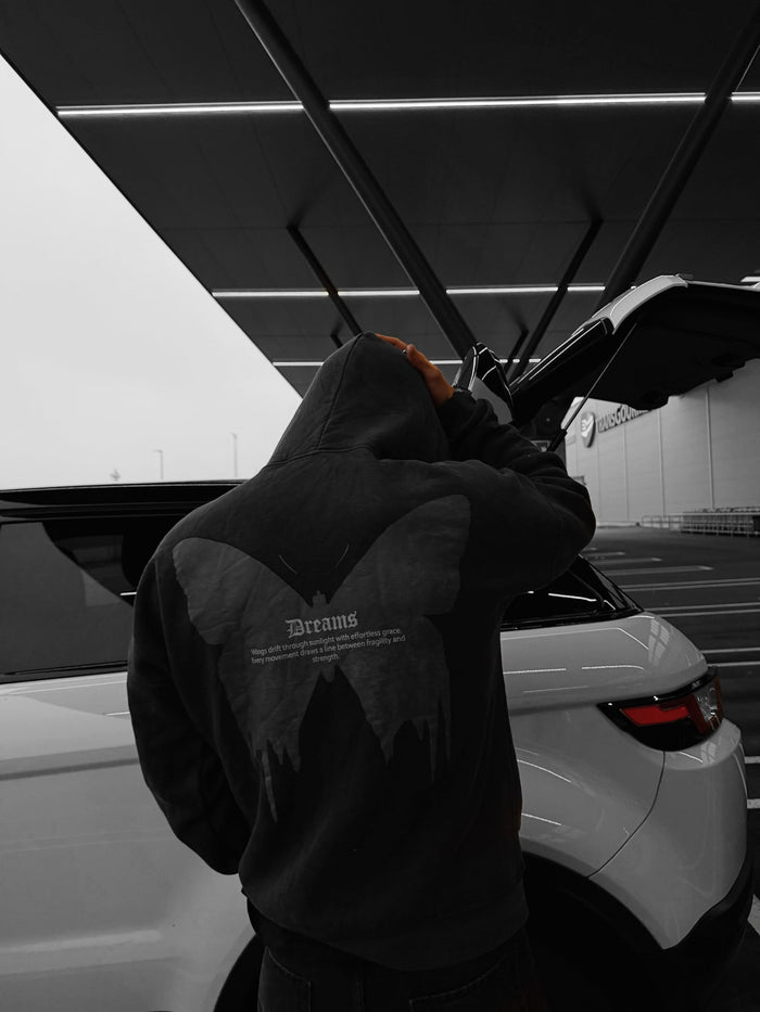 Överdimensionerad Tvättad 'Dreams' Hoodie - Antracit