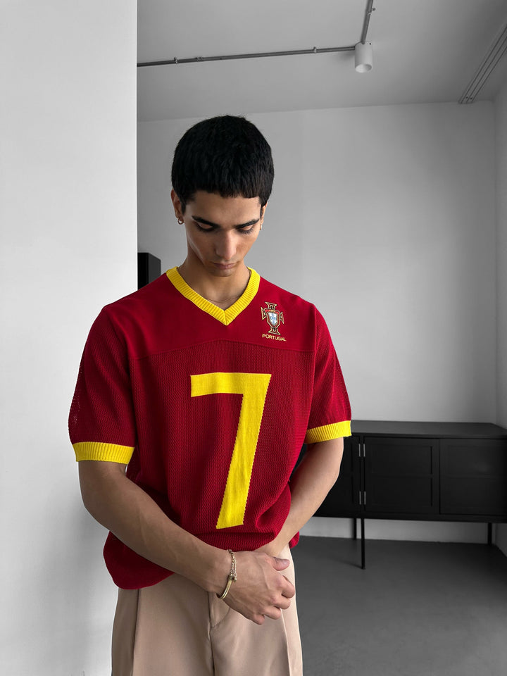 Oversize Portugal Stickad T-shirt - Röd