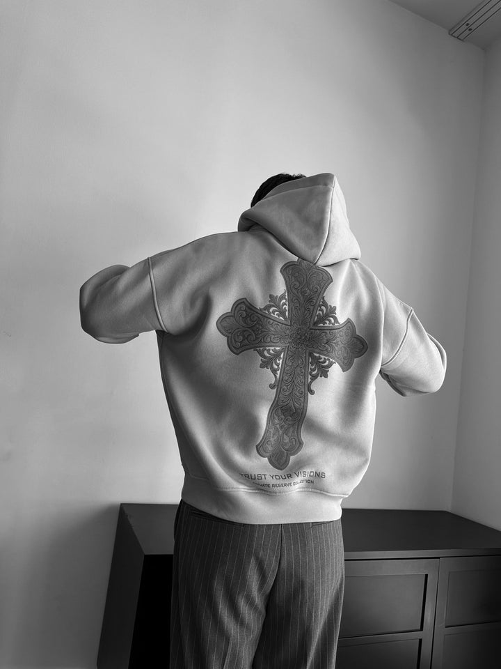 Oversize Cross Hoodie - Grå